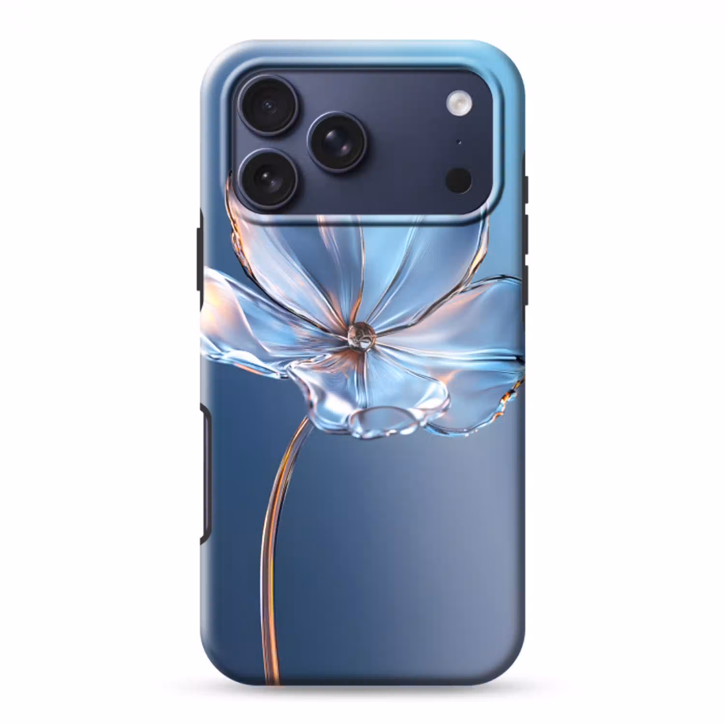 Blauw - Bloem - Glazen - Sierlijk Toughcase MagSafe Apple iPhone 17 Pro Max klein -3d