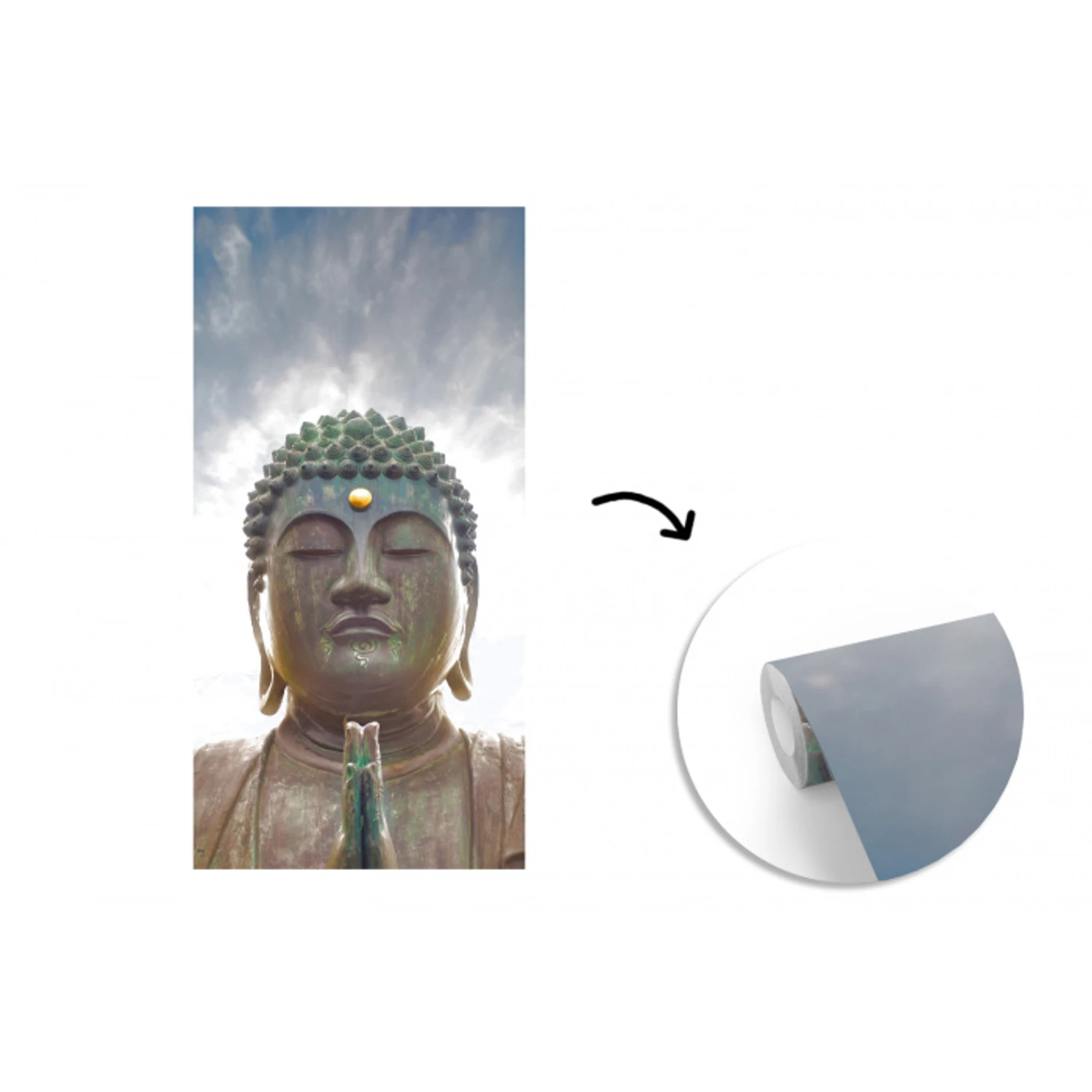 Boeddha hoofd - Buddha - Lucht - Spiritueel - Meditatie fotobehang vinyl groot -3d