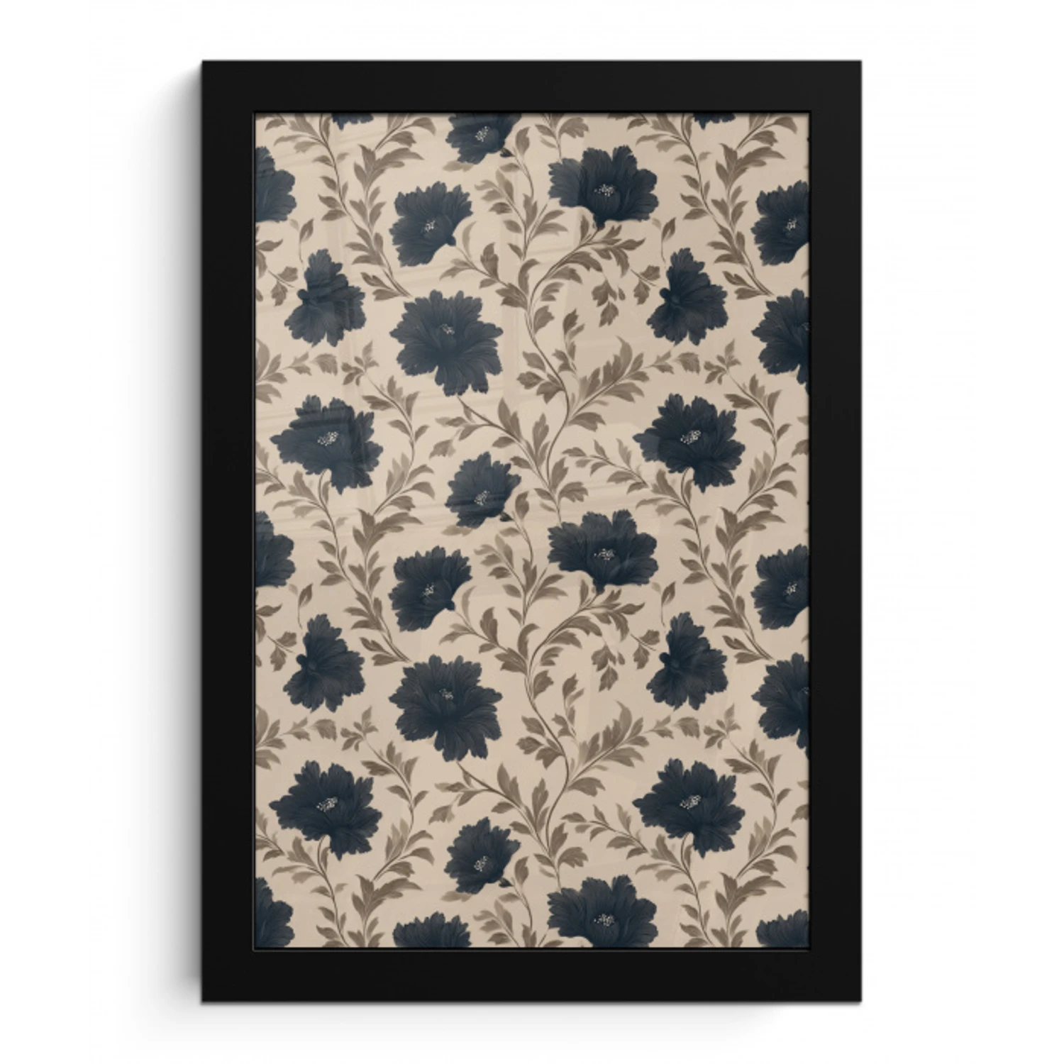 Motief - Bloemen - Zwart - Beige fotolijst zwart zonder passe partout klein 224 -3d