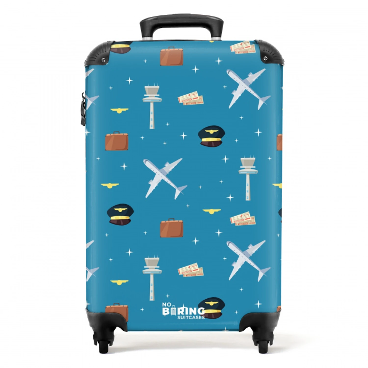 Luchtvaartthema met vliegtuigen op blauwe achtergrond NBS - Handbagage koffer - Kinderen Unisex middel -productfoto_recht