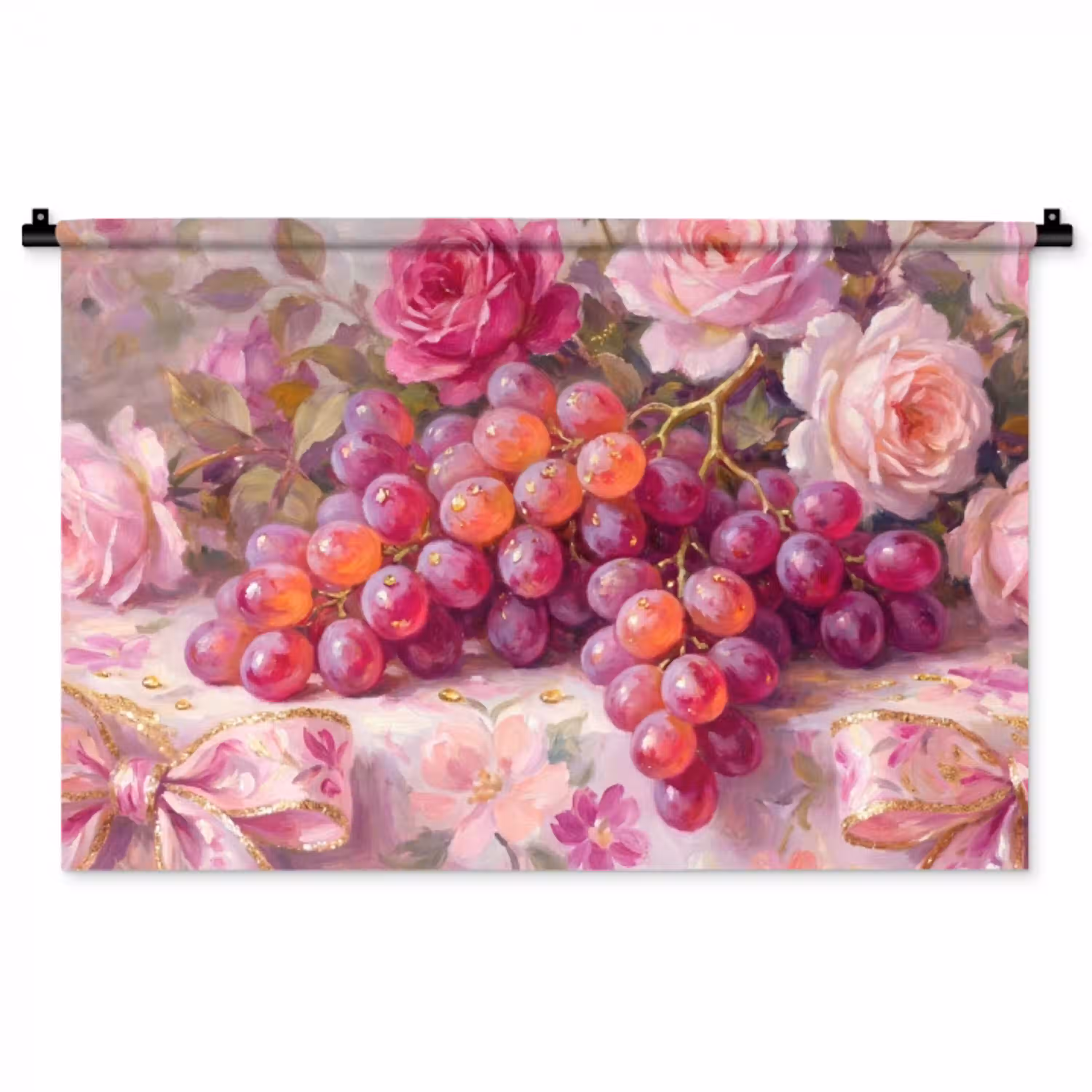 Eten - Bloemen - Stilleven - Roze - Goud Wandkleed katoen middel -zz3d