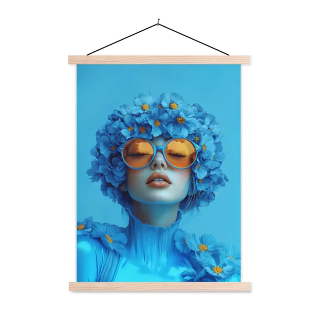 Schoolplaat - Vrouw - Bloem - Blauw - Modern - Bril - Portret