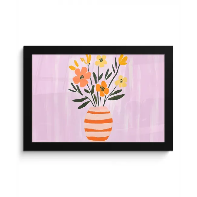 Vaas - Gestreept - Bloemen - Oranje fotolijst zwart zonder passe partout klein -3d