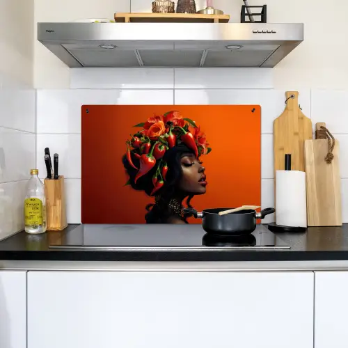 Vrouw - Chilipepers - Pepers - Bloemen Inductie beschemer met haakjes klein -sfeer2