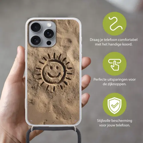 Gezichtje - Zon - Zand - Getekend Hoesje iPhone 16 Pro Max met koord klein -sfeer2_NL