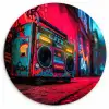 Boombox - Rood - Graffiti - Neon Wandcirkel kunststof plaat 5mm dik klein -3d