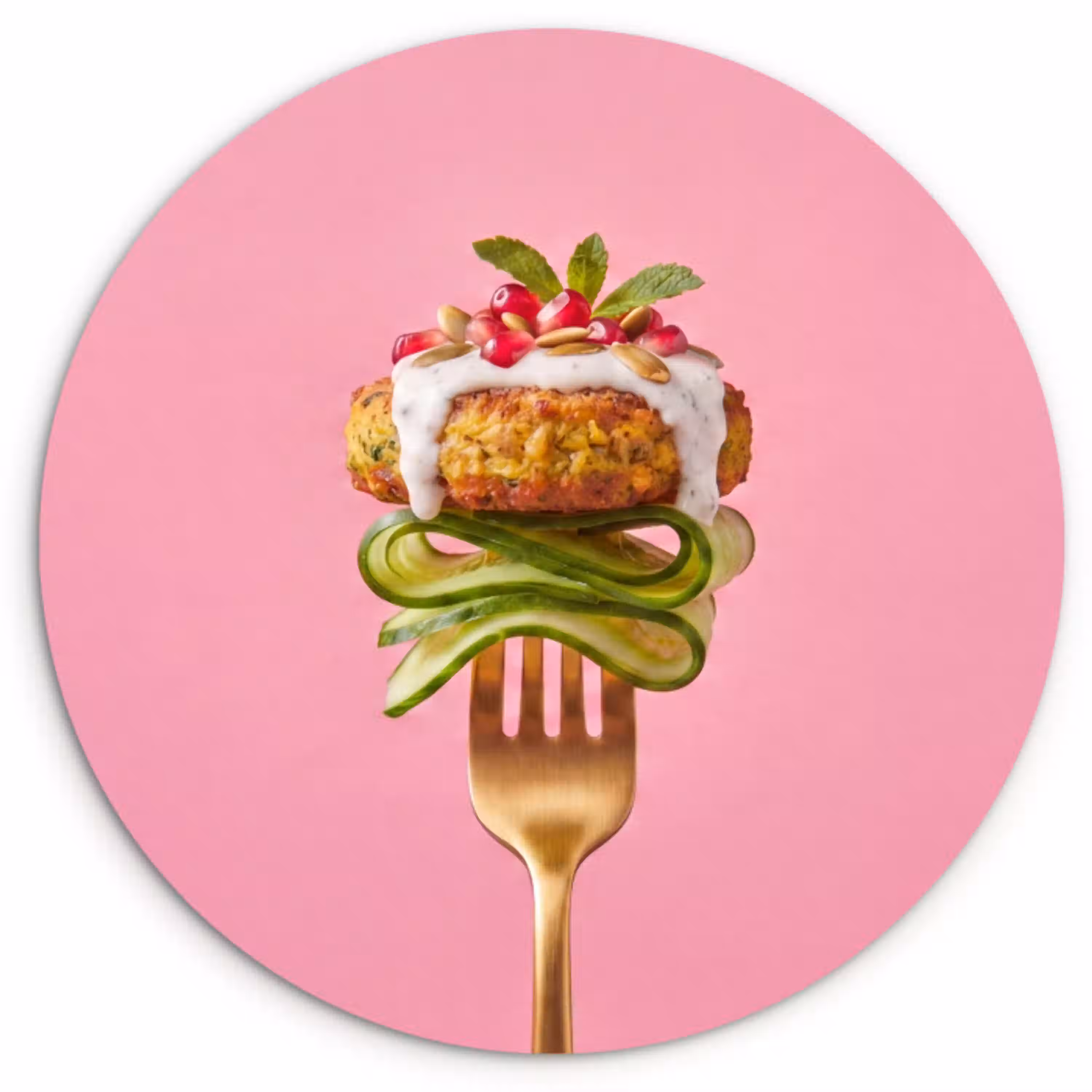 Eten - Vork - Roze Wandcirkel plexiglas klein -3d