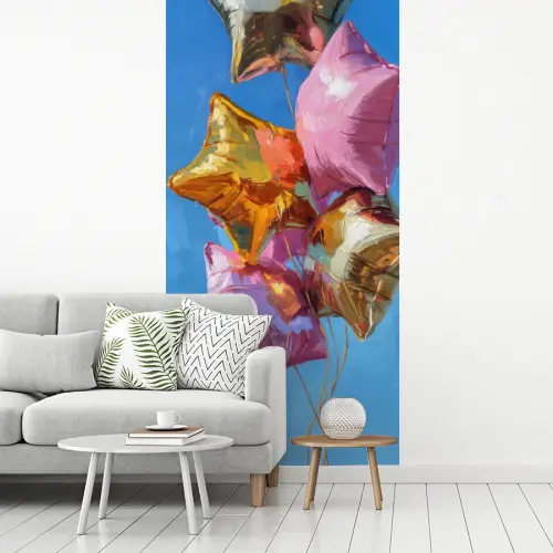 Ballonnen - Goud - Stervorm - Roze fotobehang vinyl groot -woonkamer