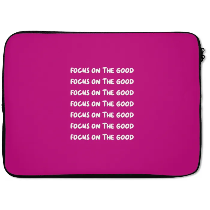 Focus on the good - Roze - wit laptophoes neopreen klein -zkaufland3dotto