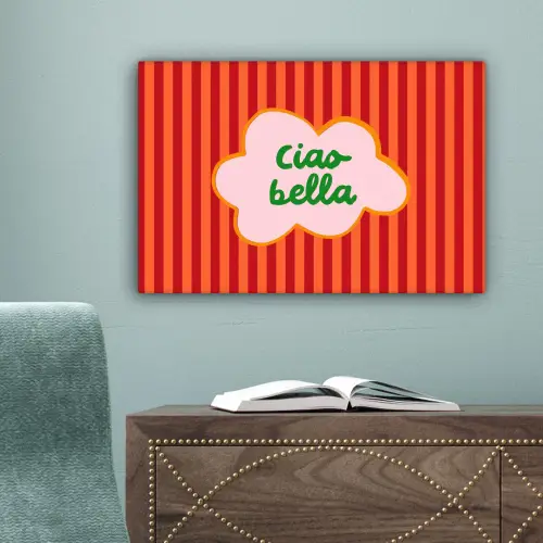 Ciao bella - Tekstwolk - Strepen - Oranje canvas 2cm klein -sfeer4