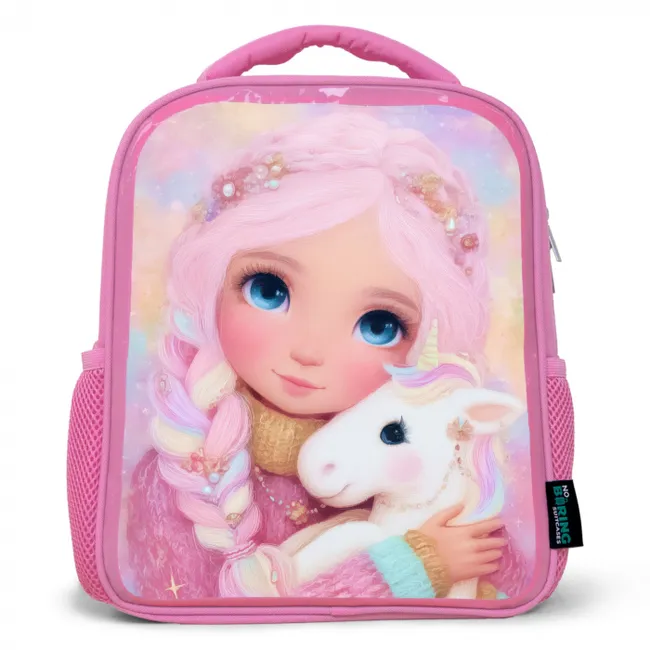 Meisje - Eenhoorn - Roze Kinderrugzak - Roze middel -3d