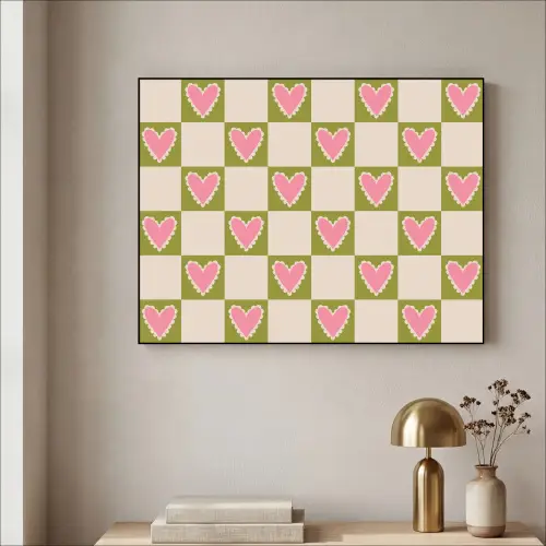 Olijfgroen - Hartjes - Patroon - Retro Textielframe zwart klein 947 -sfeer2