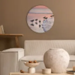 Meeuwen - Strand - Zee - Roze Akoestische PET Vilt - Rond klein -sfeer1