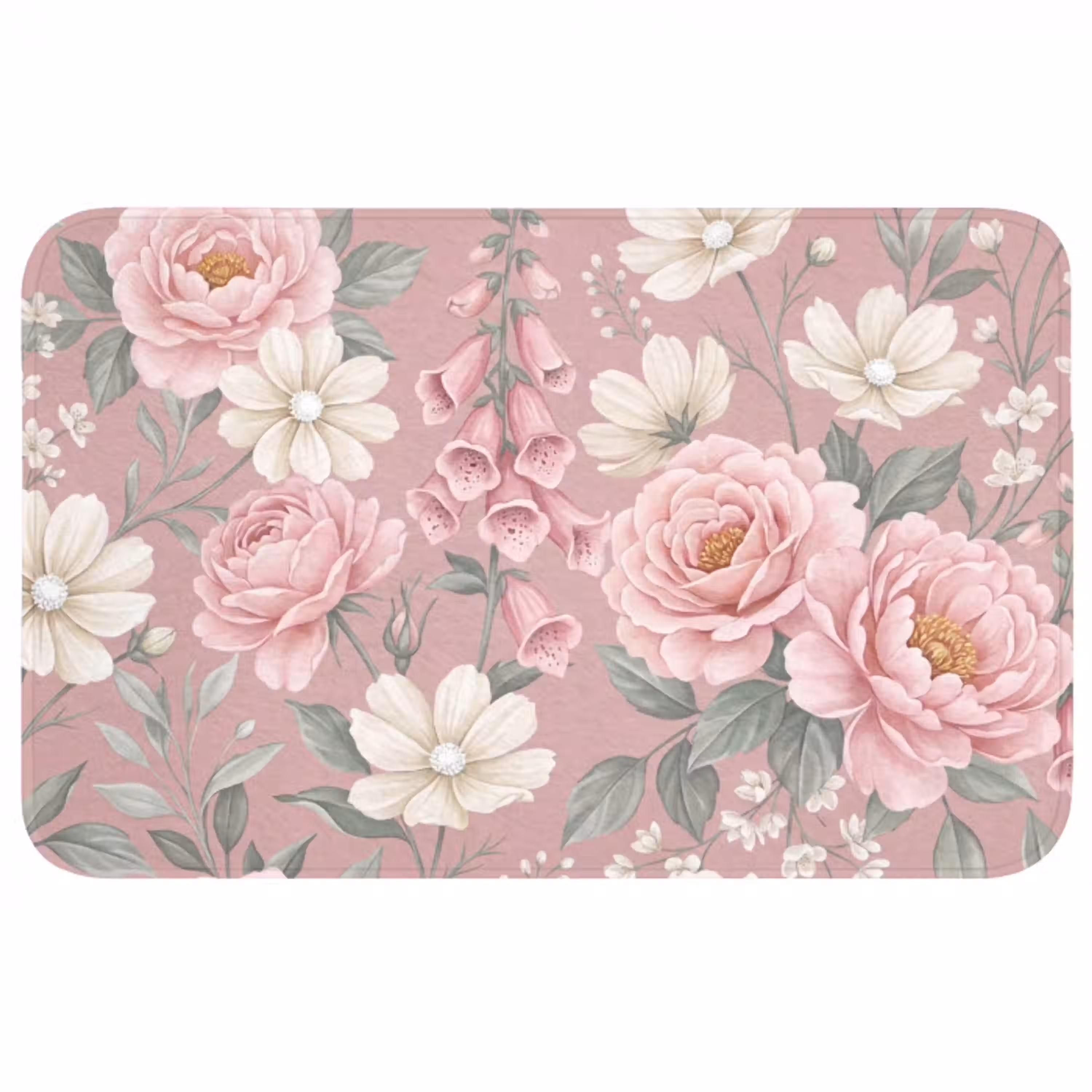 Pioenrozen - Vingerhoedskruid - Pink Badmat middel -3d