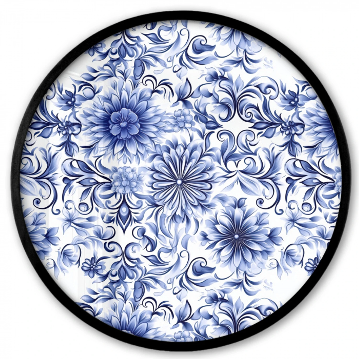 Bloemen - Blauw - Patroon - Wit Fotolijst rond zonder passe partout klein 856 -3d