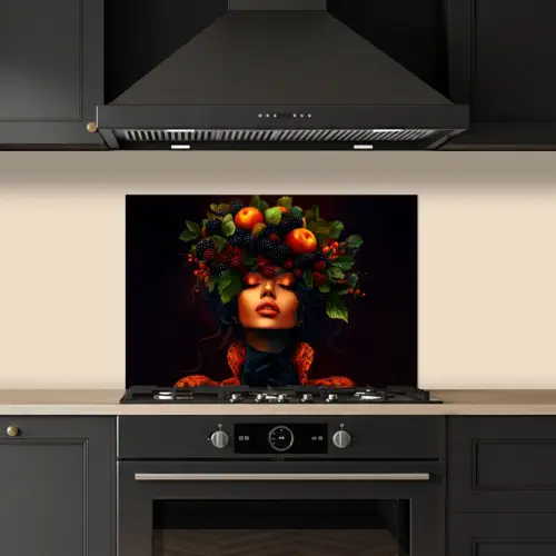 Vrouw - Zwart - Bessen - Bramen - Appels keuken achterwand spatscherm klein -sfeer1