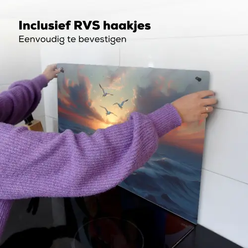 Meeuwen - Zonsondergang - Zee - Wolken Inductie beschemer met haakjes klein -ky-ophangen-nl
