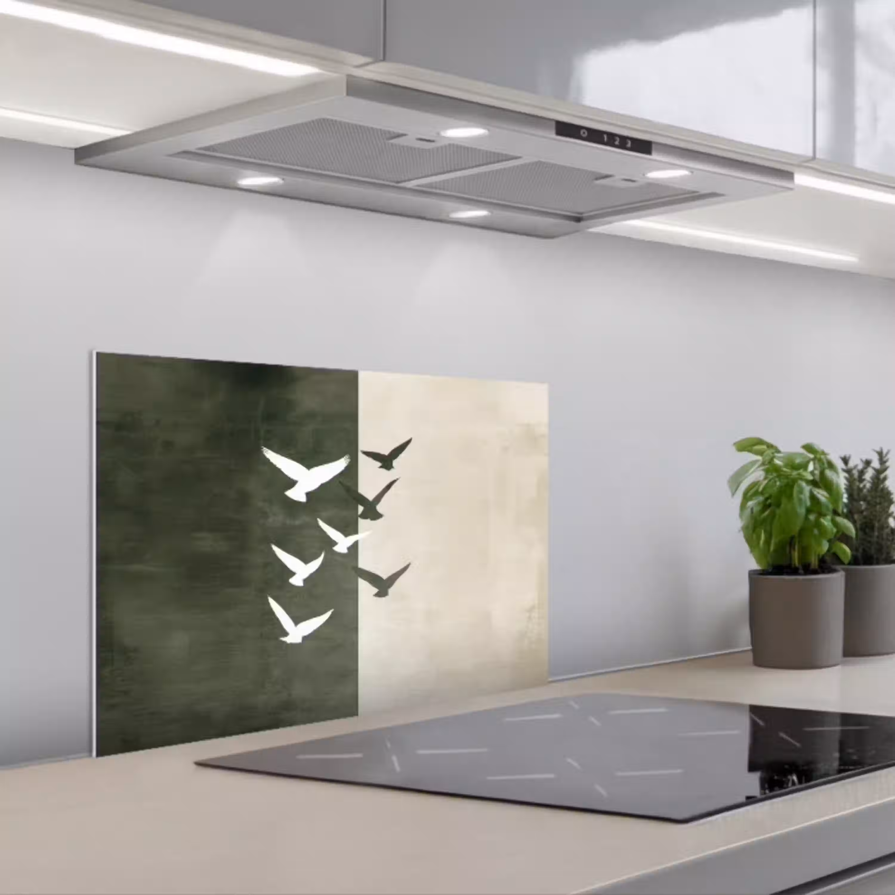 Japandi - Vogel - Groen keuken achterwand spatscherm klein -3d_schuin