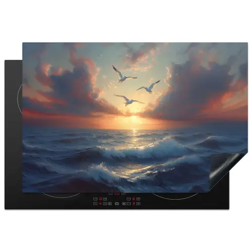 Meeuwen - Zonsondergang - Zee - Wolken Inductie beschermer vinyl 3mm klein -3d