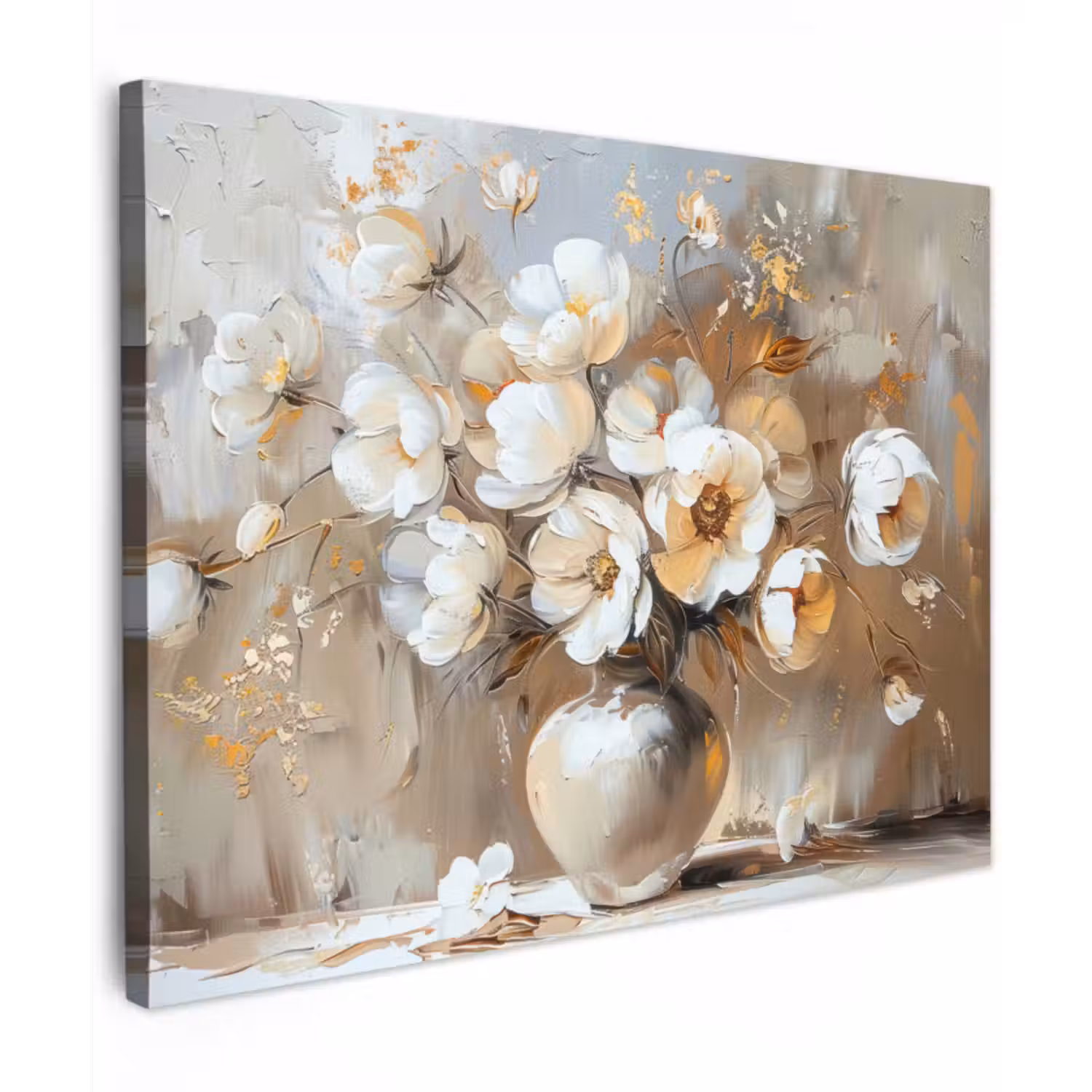 Canvas schilderij - Vaas - Bloemen - Kunst - Goud
