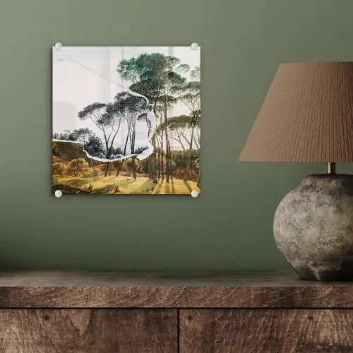 Italiaans landschap parasoldennen - Kunst - Hendrik Voogd - Schilderij - Zwart wit - Oude meesters plexiglas 5mm klein -sfeer3