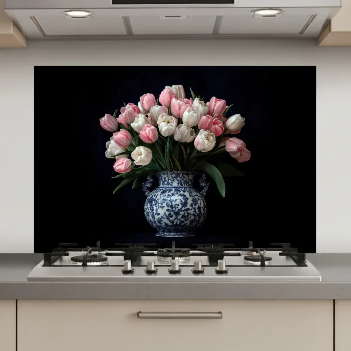 Bloemen - Roze - Tulpen - Vaas keuken achterwand spatscherm klein -3d_website