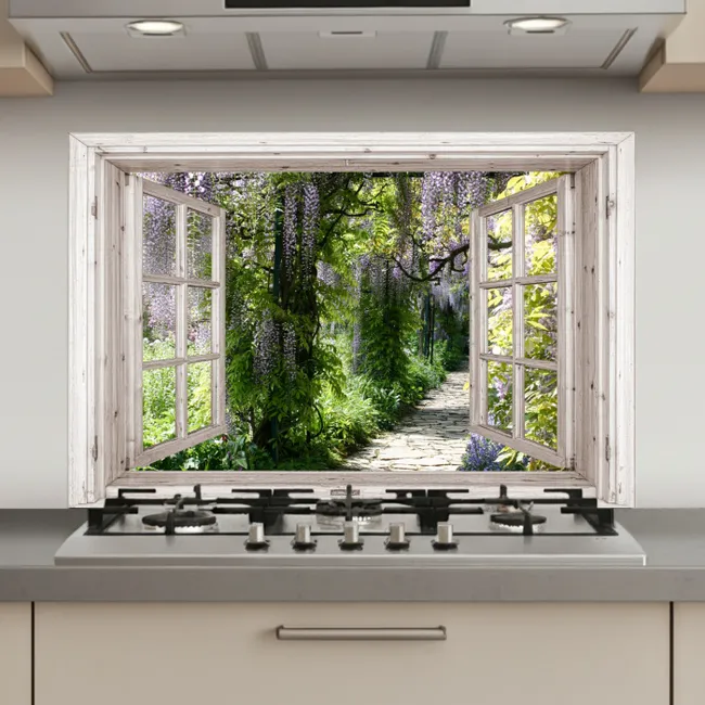 Blauwe regen - Bloemen - Doorkijk - Boom - Lente keuken achterwand spatscherm klein -3d_website