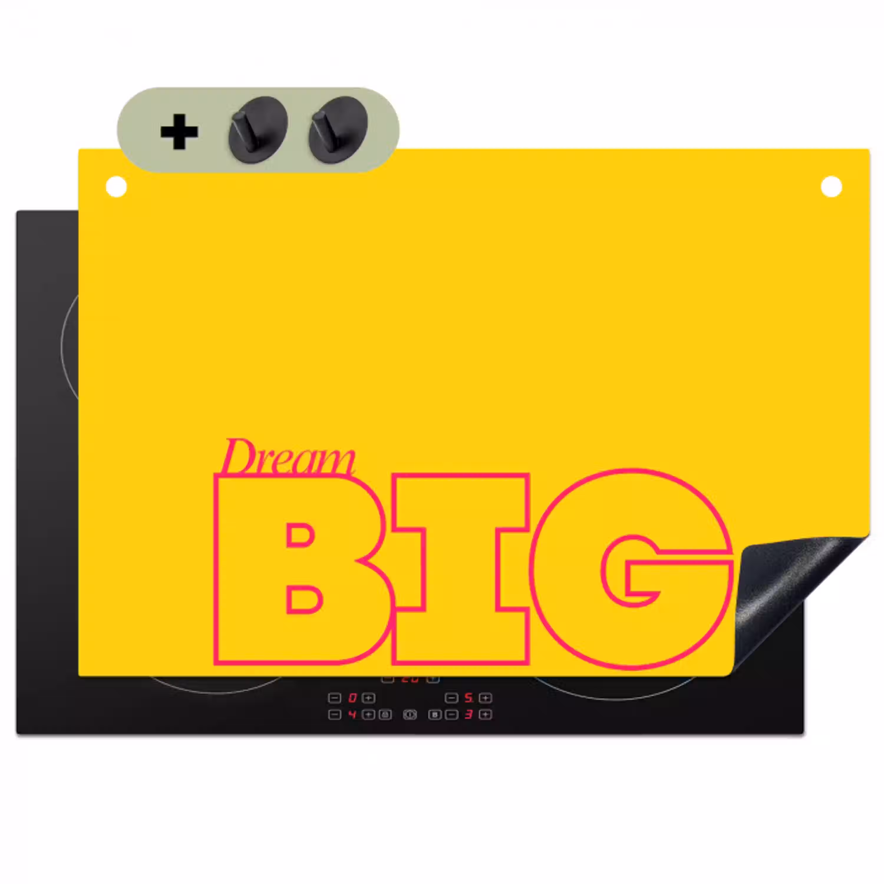 Dream big - Geel - Grafisch Inductie beschemer met haakjes klein -3d