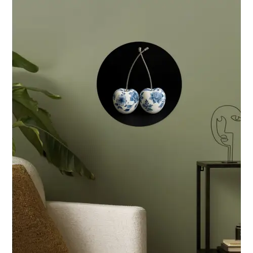 Kersen - Delfts blauw - Fruit Wandcirkel behangsticker klein -sfeer2
