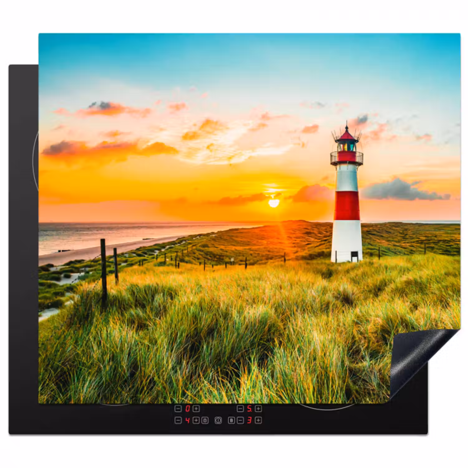 Herdabdeckplatte - Leuchtturm - Natur - Sonne - Landschaft - Gras - Strand - Meer