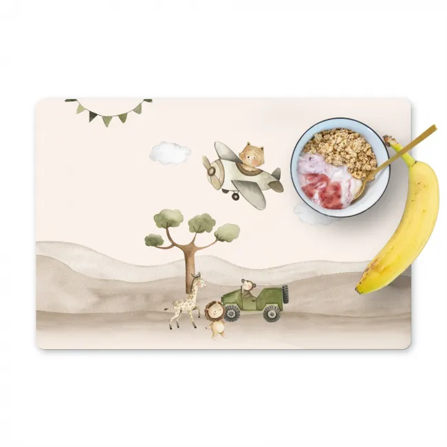 Wilde dieren - Safari - Pastel kleuren - Watercolor - Vliegtuig Placemat vinyl groot -zzzproduct_Kitchenyeah-website