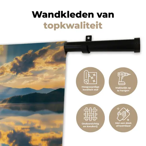 Berg - Rivier - Zonsondergang Wandkleed katoen klein -sfeer2