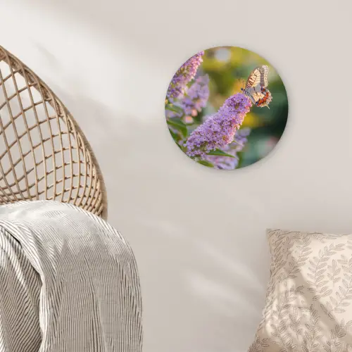 Sierlijke - Vlinder - Paarse - Bloemen Wandcirkel kunststof plaat 5mm dik klein -sfeer5