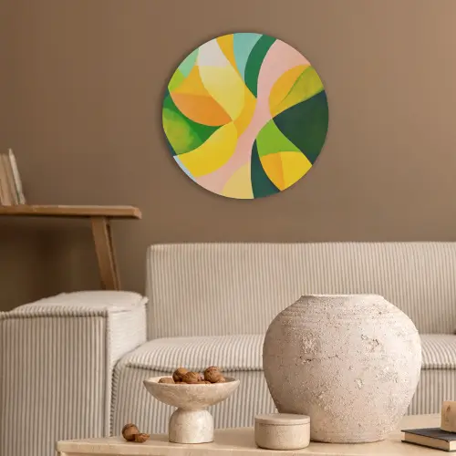 Abstract - Geel - Roze - Groen Akoestische PET Vilt - Rond klein -sfeer1