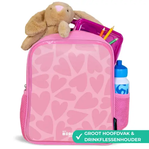 Roze hartjes patroon Kinderrugzak - Roze middel -inhoud_NL