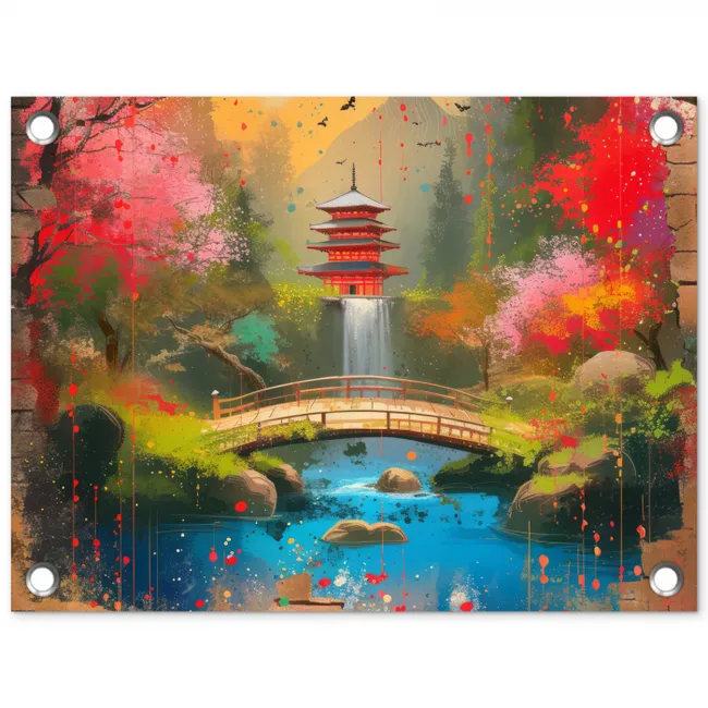 Serene Japanse Tuin tuinposter los doek klein -3d