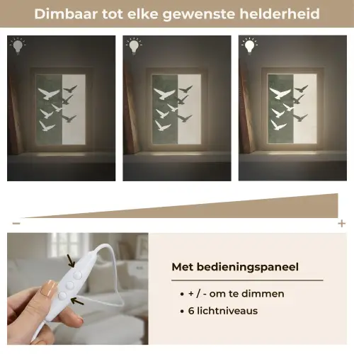 Japandi - Vogel - Groen Light Box met kabel (Tafellamp) klein -USP_dimbaarNL