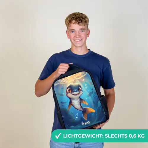 Haai met gezicht in het water Rugzak - Zwart middel -sfeer7_NL