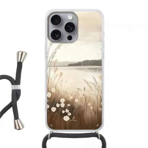 Meer - Water - Natuur - Beige Hoesje iPhone 16 Pro Max met koord klein -3d
