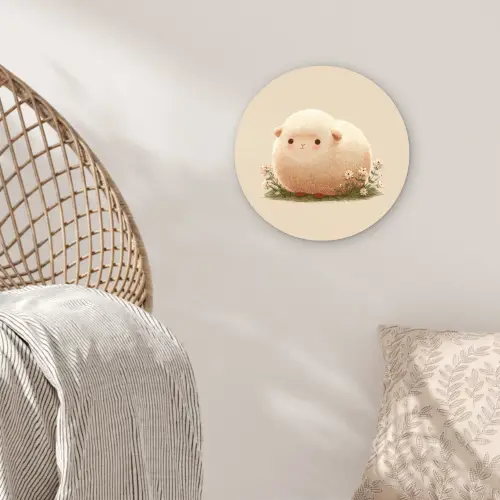 Schaap - Beige - Bloemen Wandcirkel kunststof plaat 5mm dik klein -sfeer5