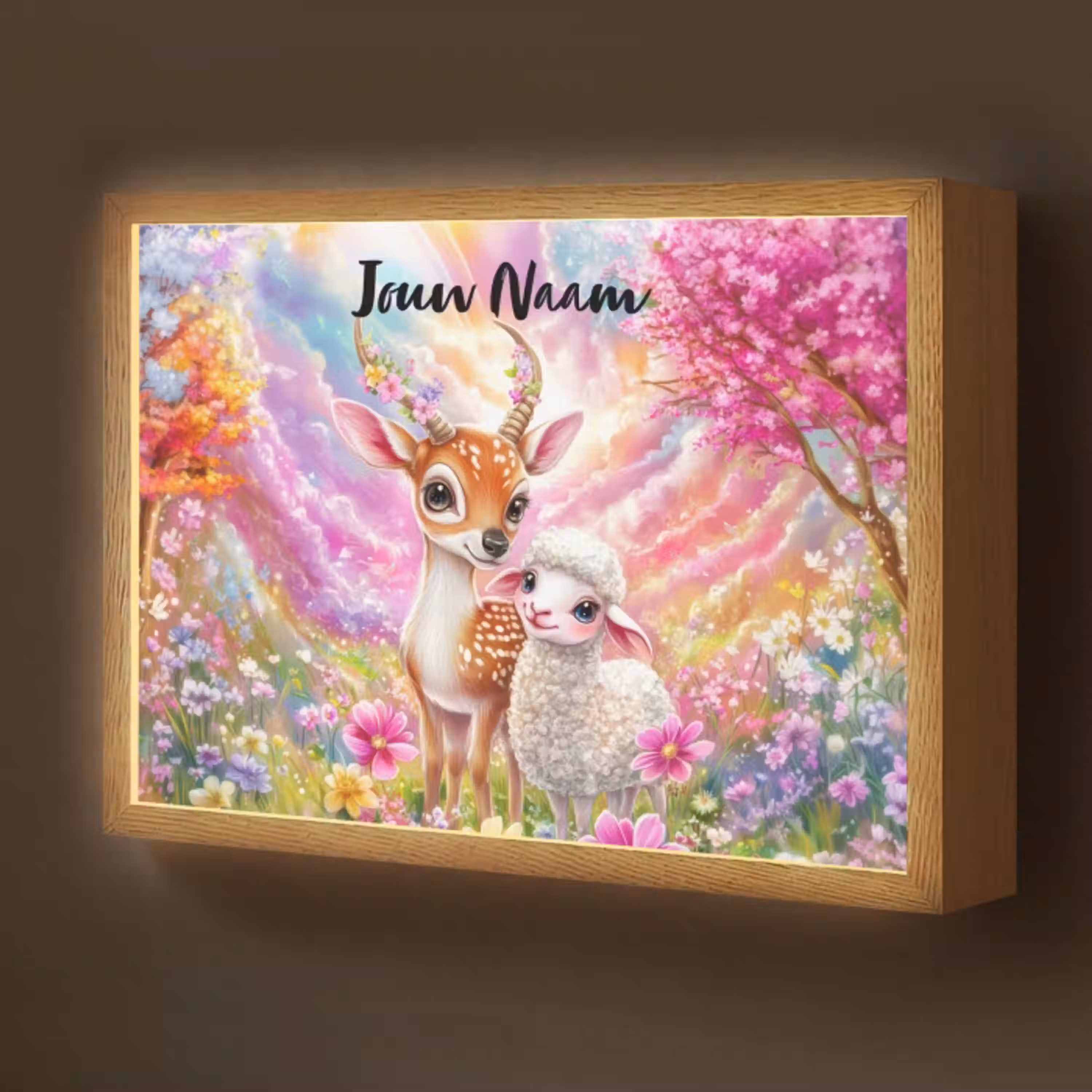 Hertje - Lammetje - Bloemen - Pastel Light Box met batterij (Wandlamp kind) middel -z3d_website