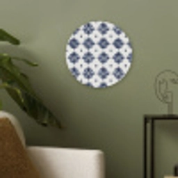 Tegelmotief - Blauw - Wit - Bloem Akoestische PET Vilt - Rond klein 838 -sfeer2