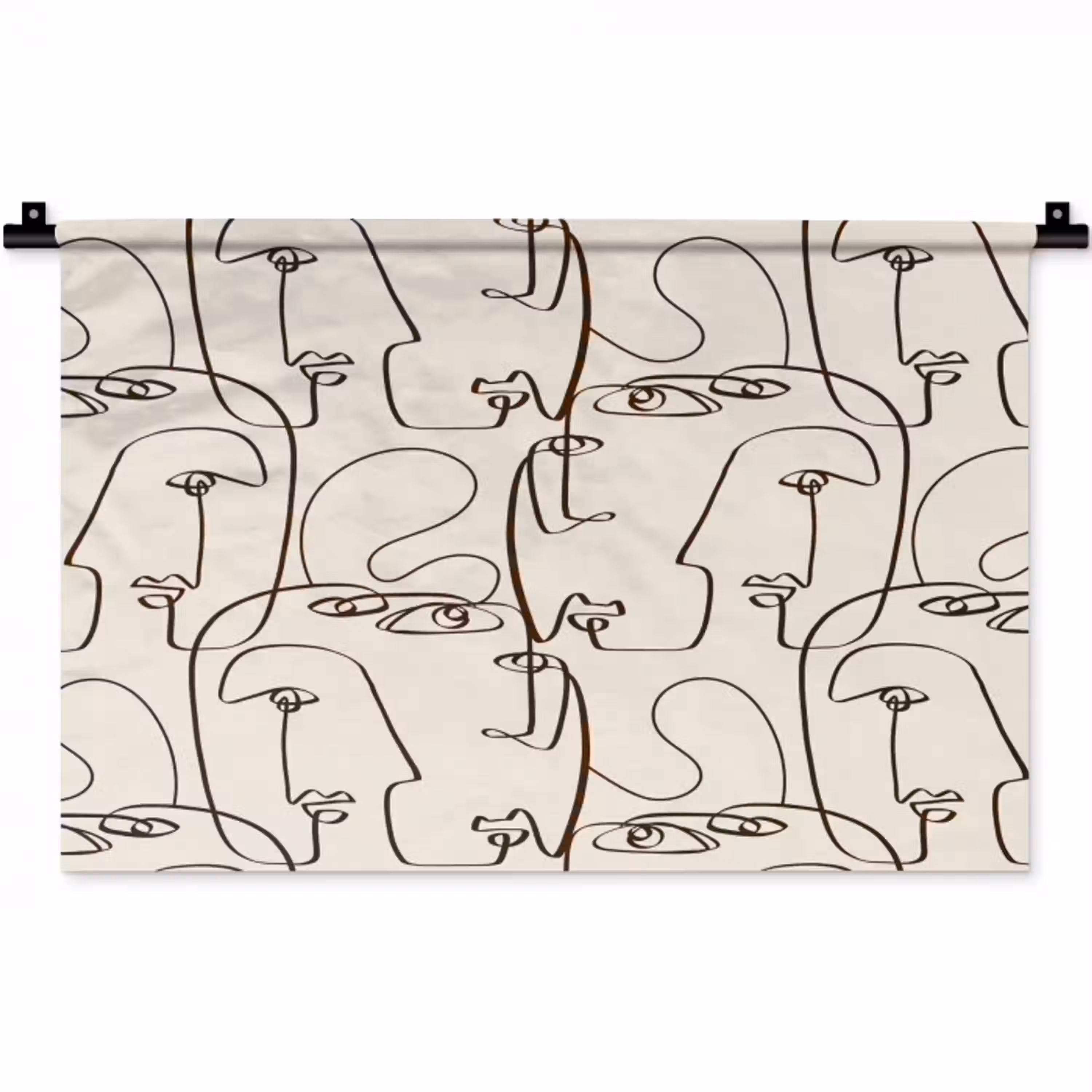 Beige - Gezicht - Lijnen - Bruin Wandkleed katoen klein 269 -zz3d