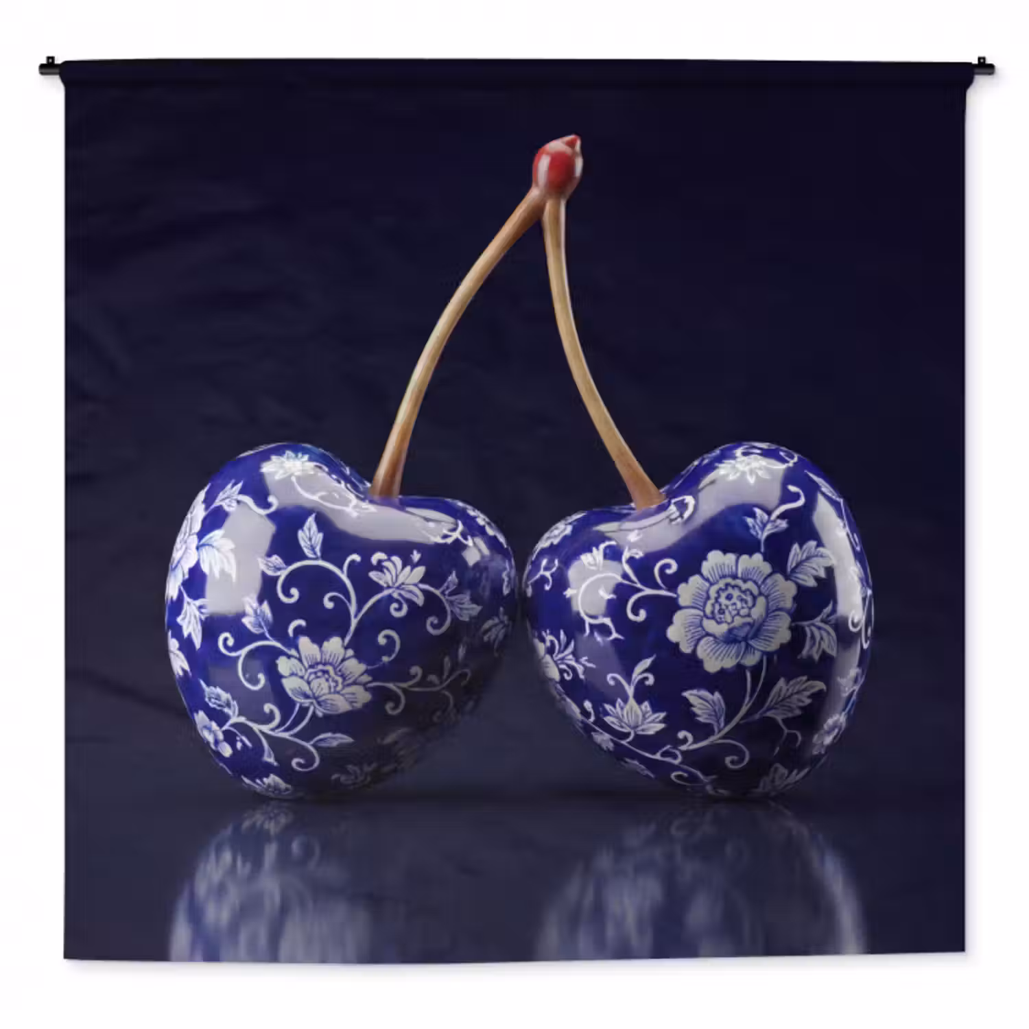 Wandteppich - Porzellan - Kirsche - Delft - Blau