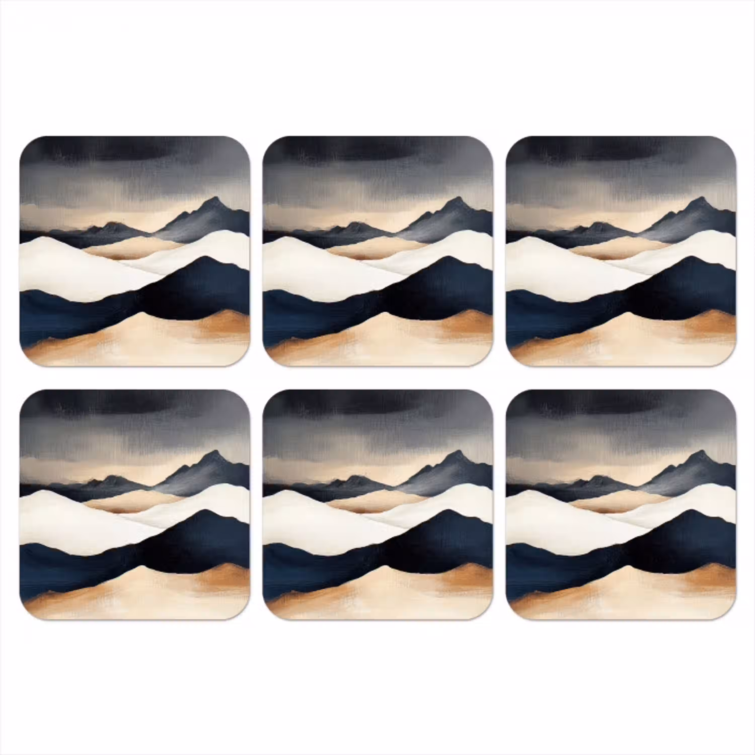 Bergen - Donkerblauw - Landschap onderzetter kurk middel -3d