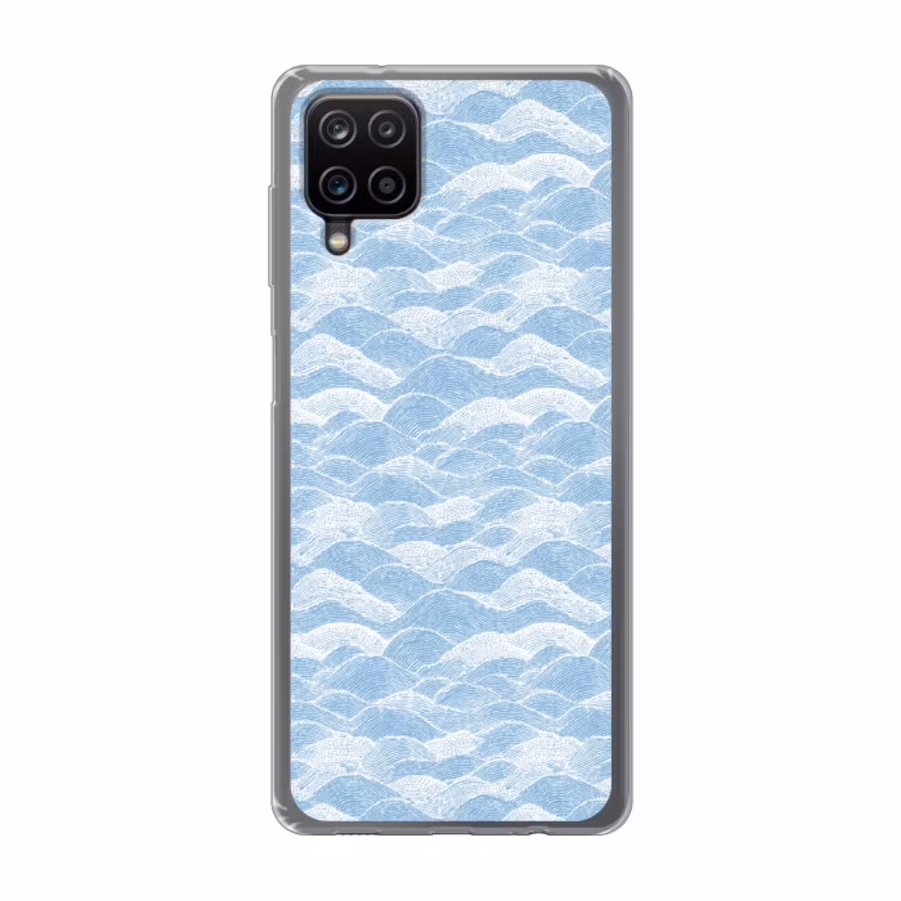 Blauw - Wit - Golven - Getekend Telefoonhoesje Samsung Galaxy A12 klein 372 -3d