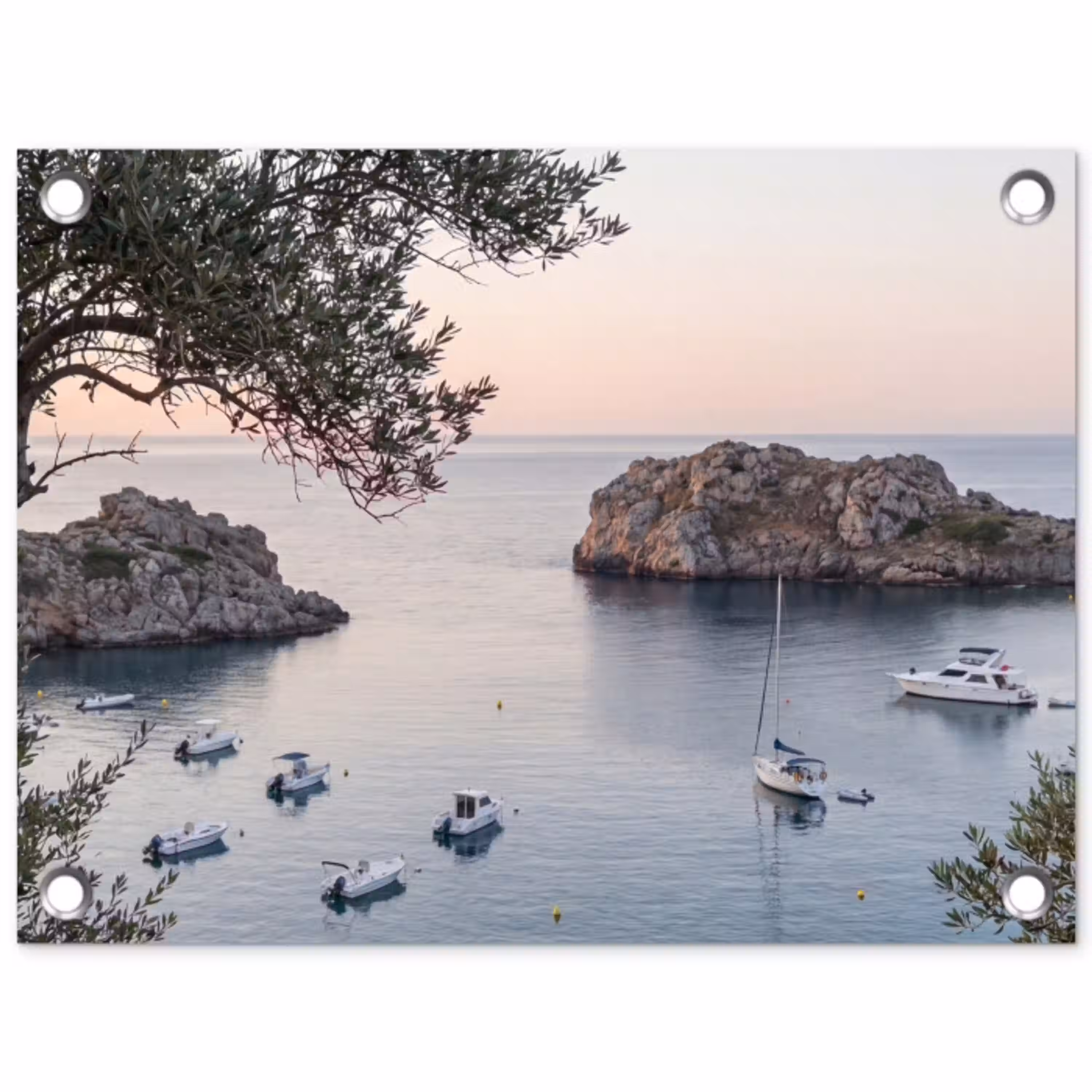 Baai - boten - zonsondergang tuinposter los doek klein -3d