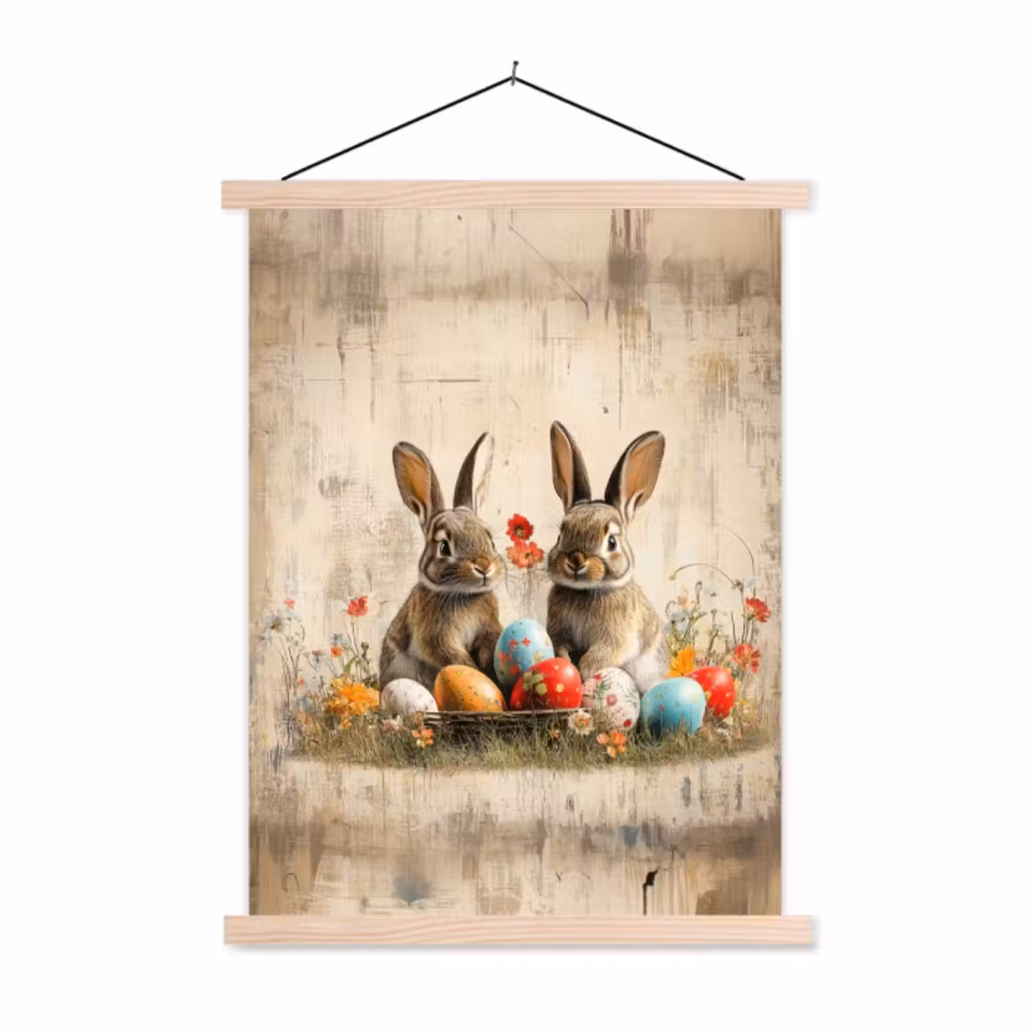 Hanging Poster - Rabbits - Flowers - Eggs