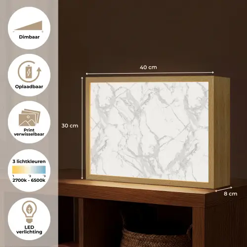 Marmer - Zuiver - Grijs - Aders Light Box met batterij (Wandlamp) middel 907 -USP_websiteoverzichtNL