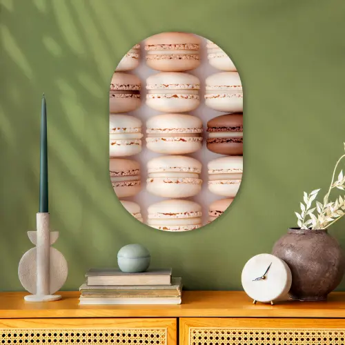 Macarons - Beige - Bruin Wandcirkel Ovaal Forex klein -sfeer2